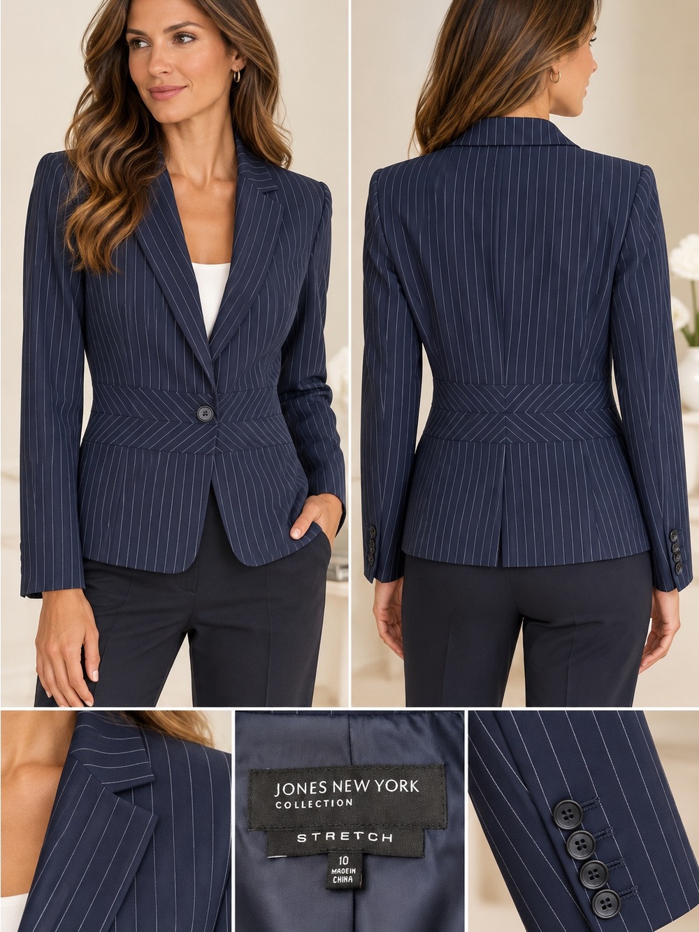 Jones New York Collection Pinstripe Stretch Blazer Size 10
